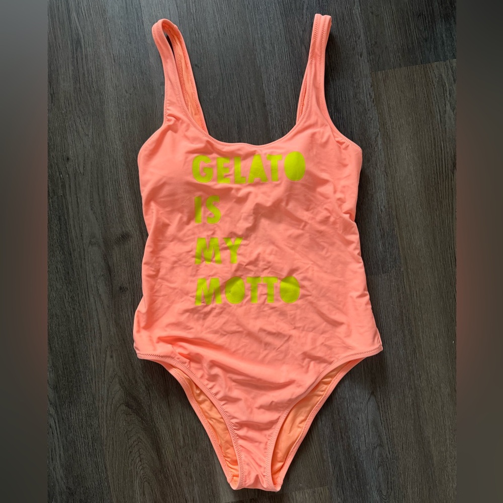 NEW Aerie Orange "Gelato is My Motto" Cheeky One Piece Cheeky Swimsuit Large